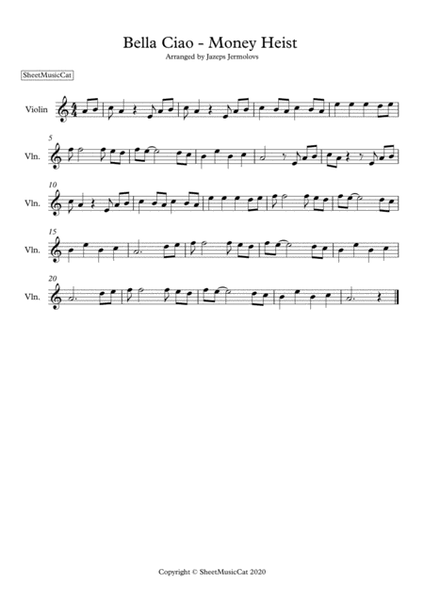 Bella Ciao from Netflix Money Heist Violin Sheet Music image number null