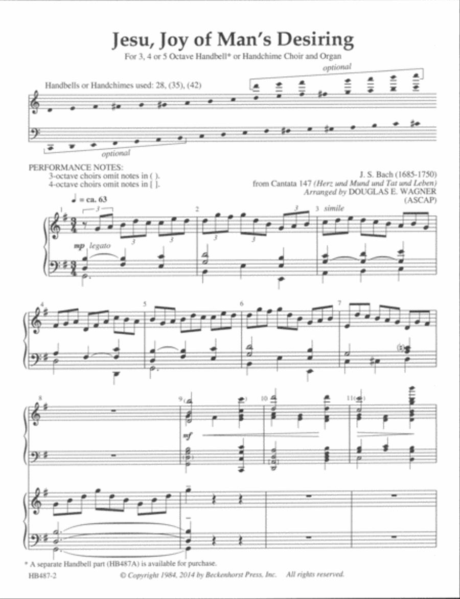 Jesu, Joy of Man's Desiring - Wagner - full score Handbell Choir scores gallery preview page 2