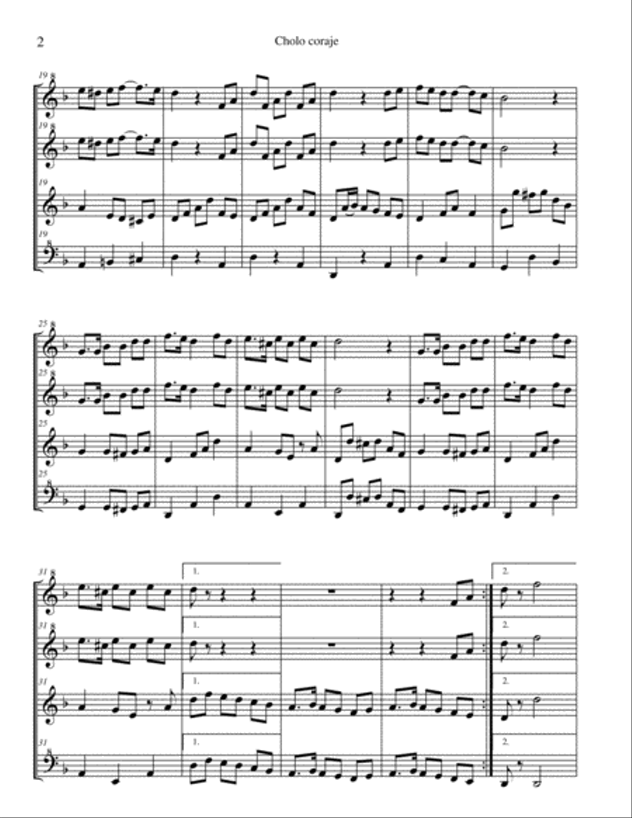 Cholo coraje - marinera para 4 flautas dulces Small Ensemble scores gallery preview page 3