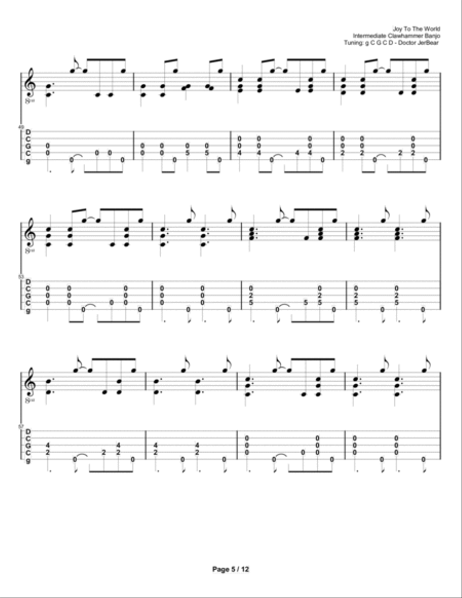Doctor JerBear--Joy To The World--Intermediate Clawhammer Banjo Banjo scores gallery preview page 5