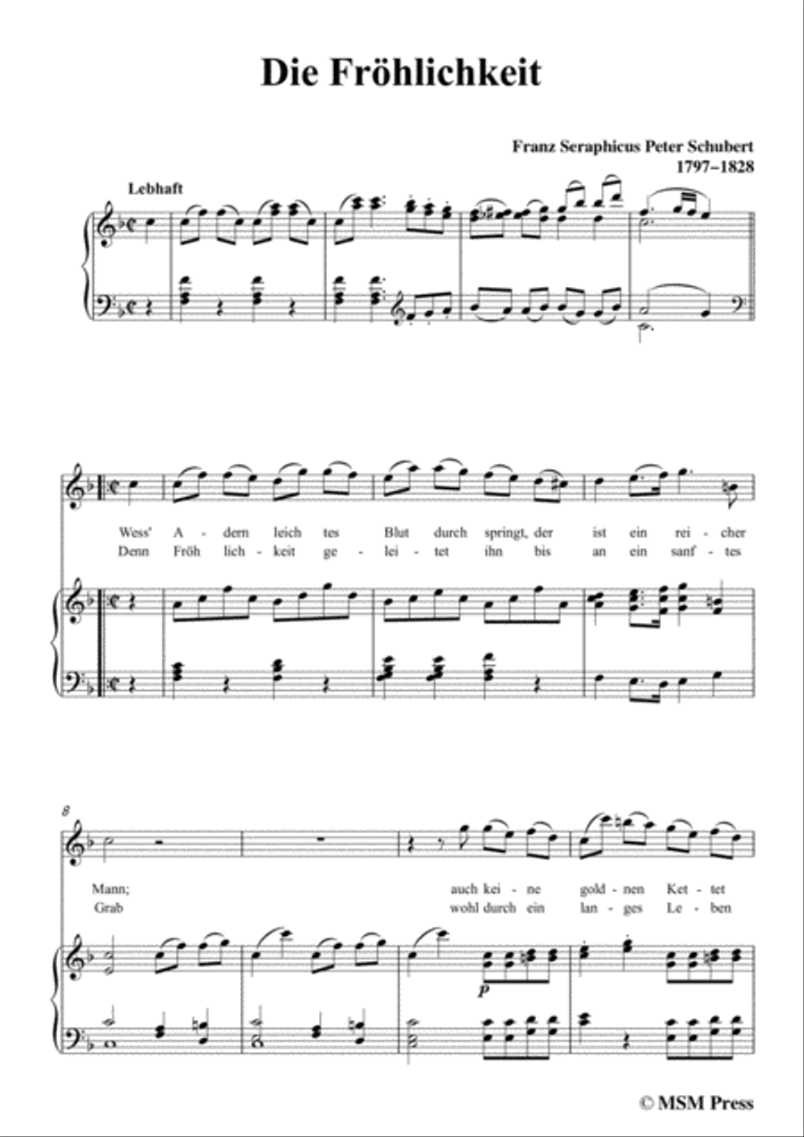 Schubert-Die Fröhlichkeit,in F Major,for Voice&Piano Voice scores gallery preview page 3