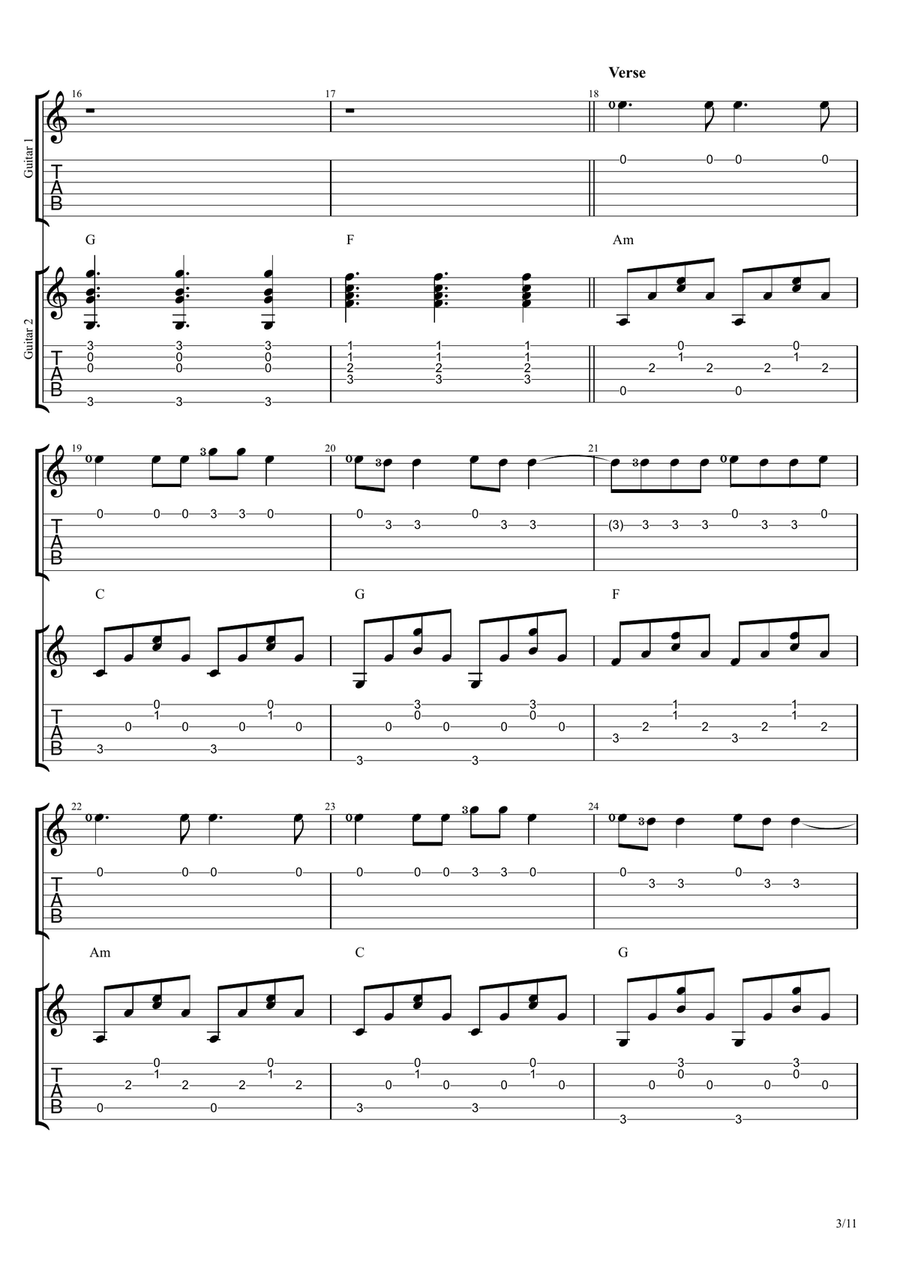 Counting Stars Guitar Ensemble scores gallery preview page 3