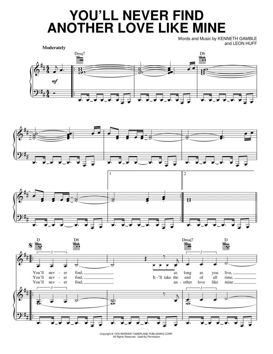 You'll Never Find Another Love Like Mine Piano, Vocal, Guitar scores gallery preview page 1