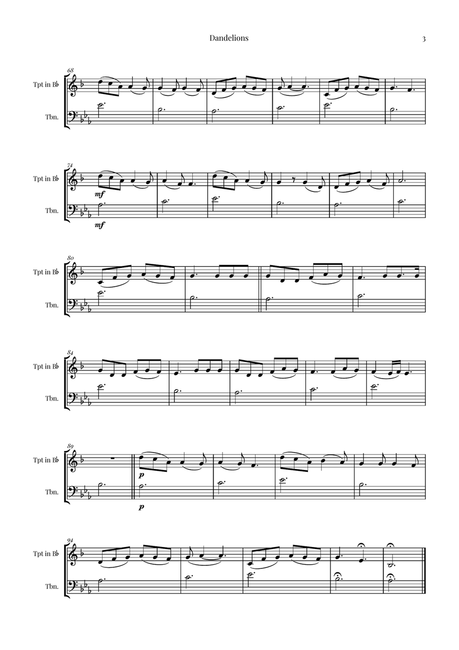 Dandelions Brass Duet scores gallery preview page 3