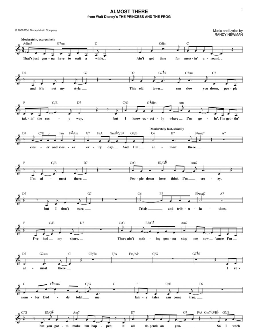 Almost There (from The Princess and the Frog) Guitar scores gallery preview page 1