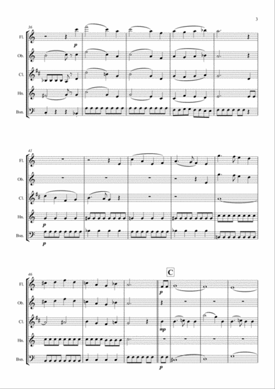 Mendelssohn: Incidental Music from A Midsummer Night's Dream Op.61.9.Hochzeitsmarsch -Wedding March Woodwind Quintet scores gallery preview page 3
