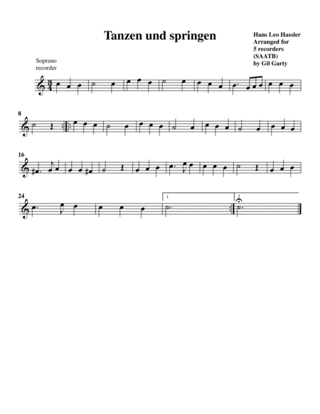 Tanzen und springen (arrangement for 5 recorders (SAATB))