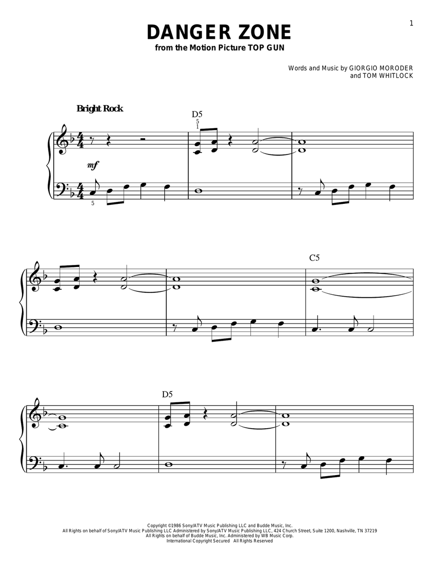 Danger Zone Danger Zone Easy Piano scores gallery preview page 1