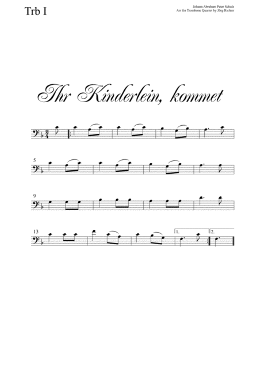 Oh, come, little children (Ihr Kinderlein, kommet) for Trombone Quartet Brass Quartet scores gallery preview page 3