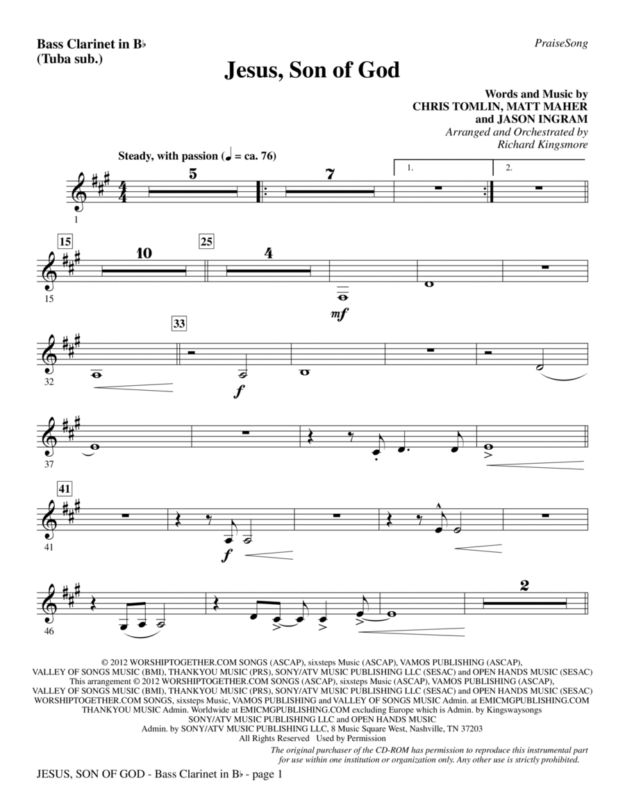 Jesus, Son Of God - Bass Clarinet (sub. Tuba)