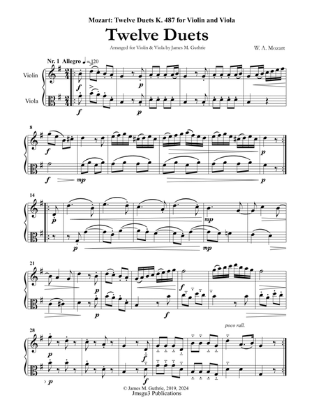 Mozart: Twelve Duets K. 487 for Violin & Viola image number null
