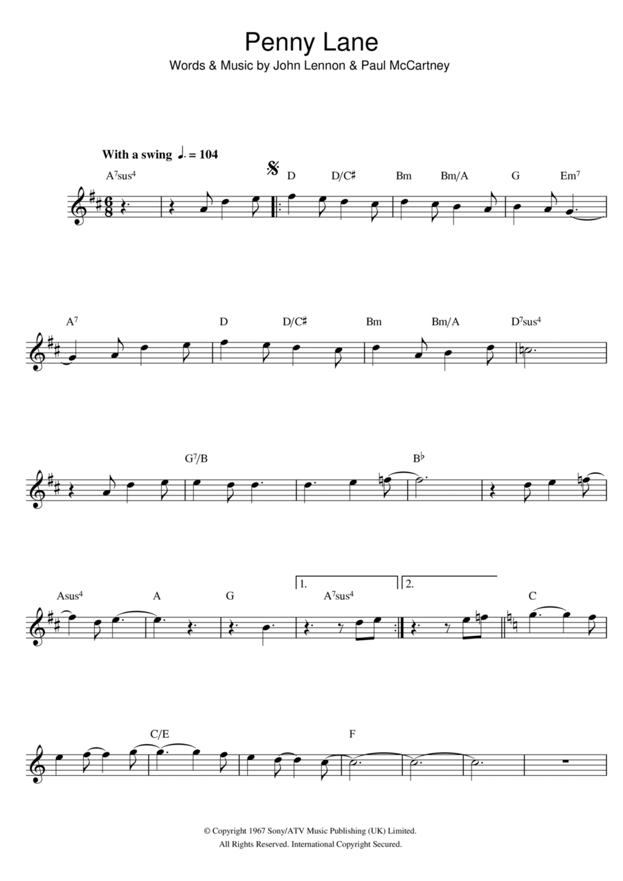 Penny Lane Piano scores gallery preview page 1