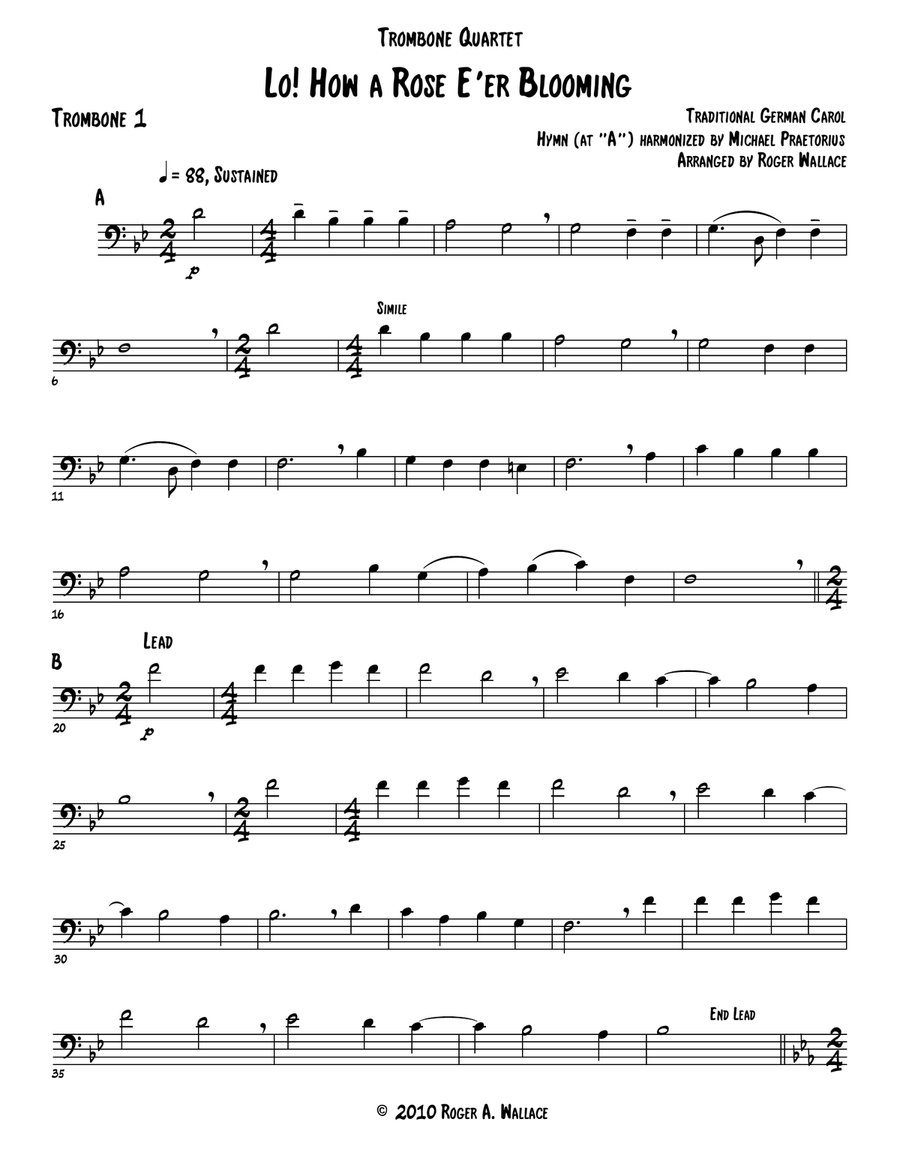 Lo! How a Rose E’er Blooming (Trombone Quartet) Brass Quartet scores gallery preview page 3