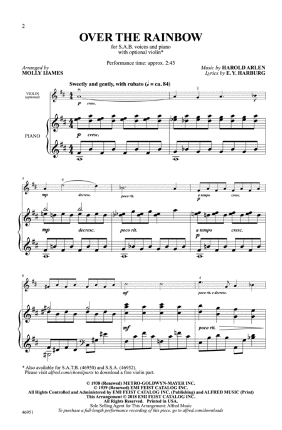 Over the Rainbow Choir scores gallery preview page 1