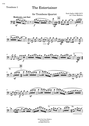 The Entertainer by Joplin - Trombone Quartet (Individual Parts)