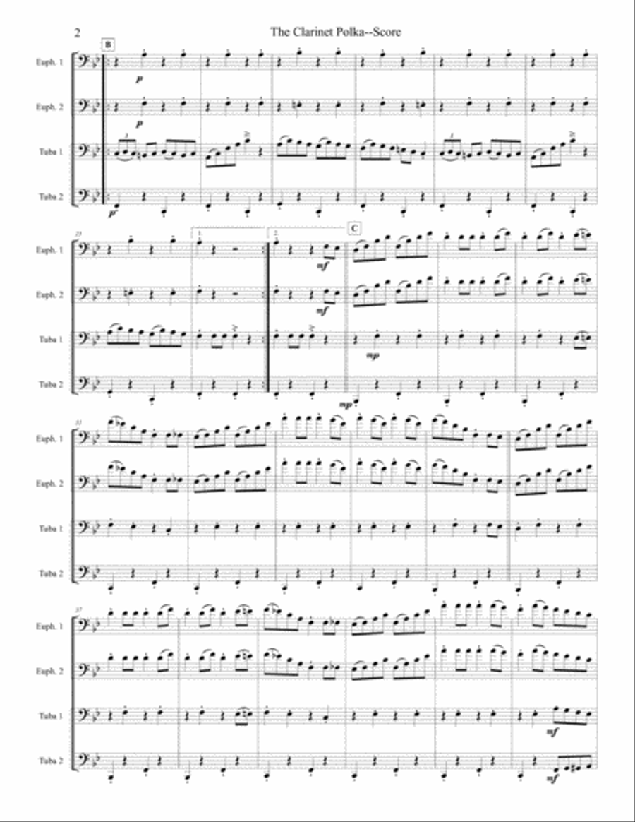 Clarinet Polka - Tuba/Euphonium Quartet Clarinet Quartet scores gallery preview page 2