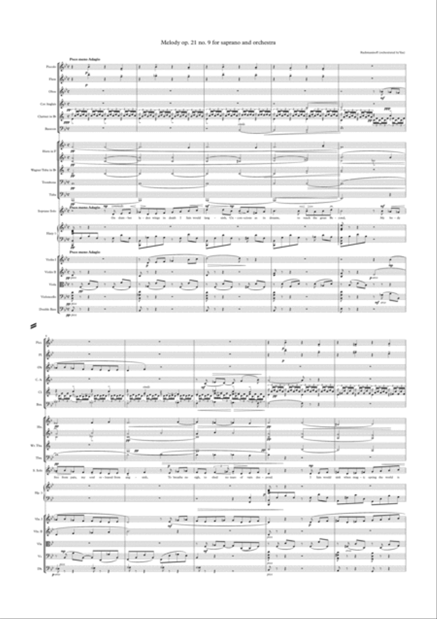 Rachmaninov: Melody Op. 21 no. 9 (Orchestrated song) Full Orchestra scores gallery preview page 1