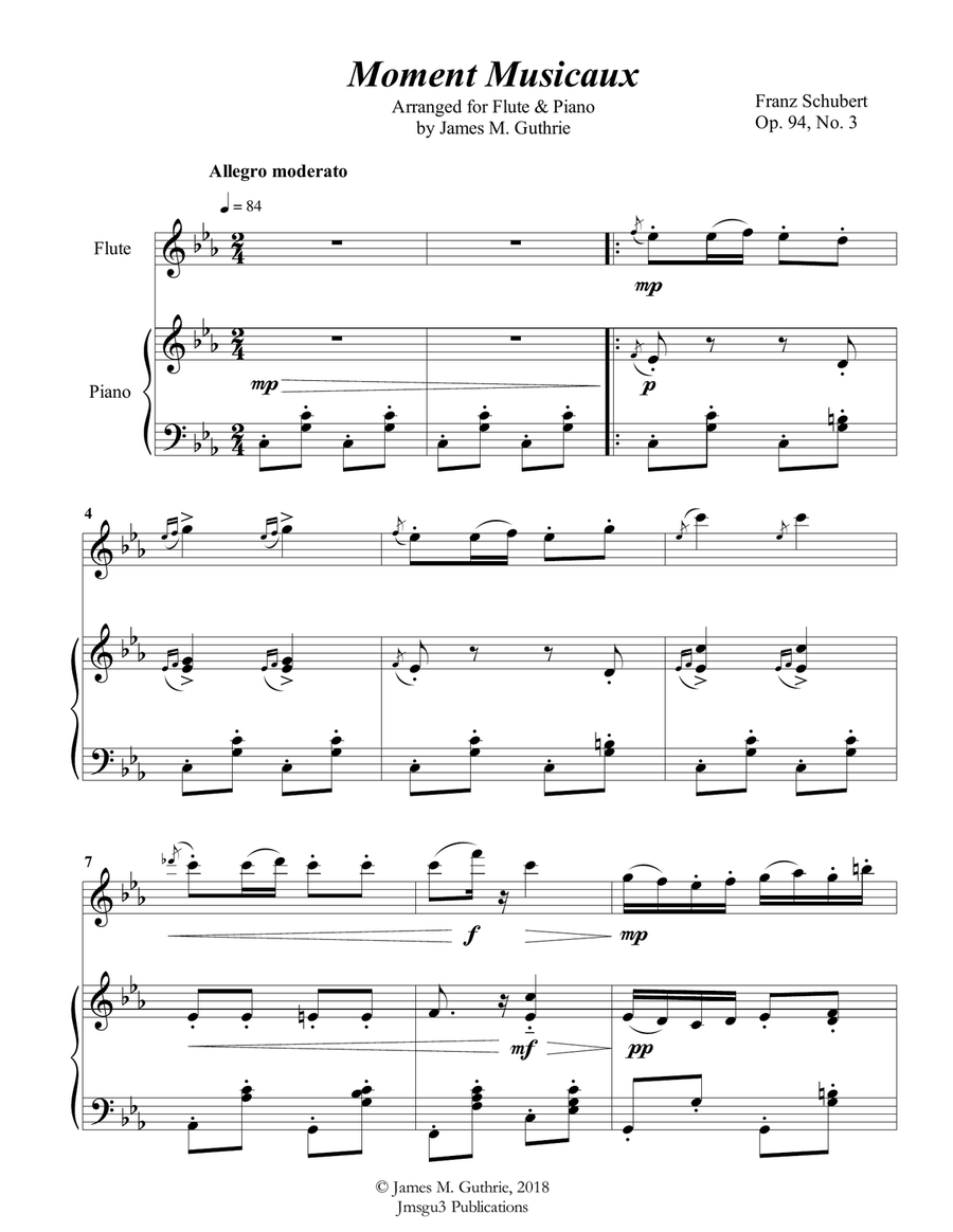 Schubert: Moment Musicaux for Flute & Piano Flute Solo scores gallery preview page 1