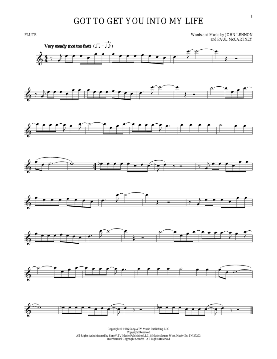 Got To Get You Into My Life Flute Solo scores gallery preview page 1