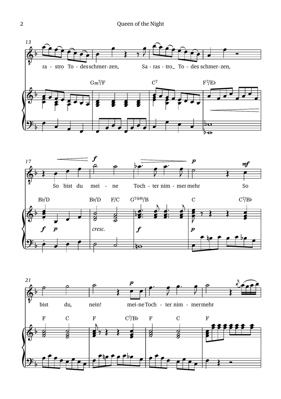 Queen of the Night (aria) - for TENOR in D minor (with chords) Chamber Music scores gallery preview page 2