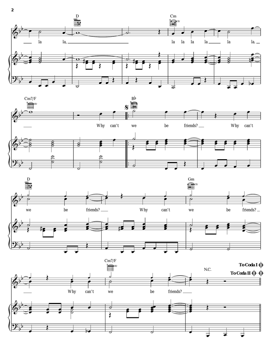 Why Can't We Be Friends Piano, Vocal, Guitar scores gallery preview page 2