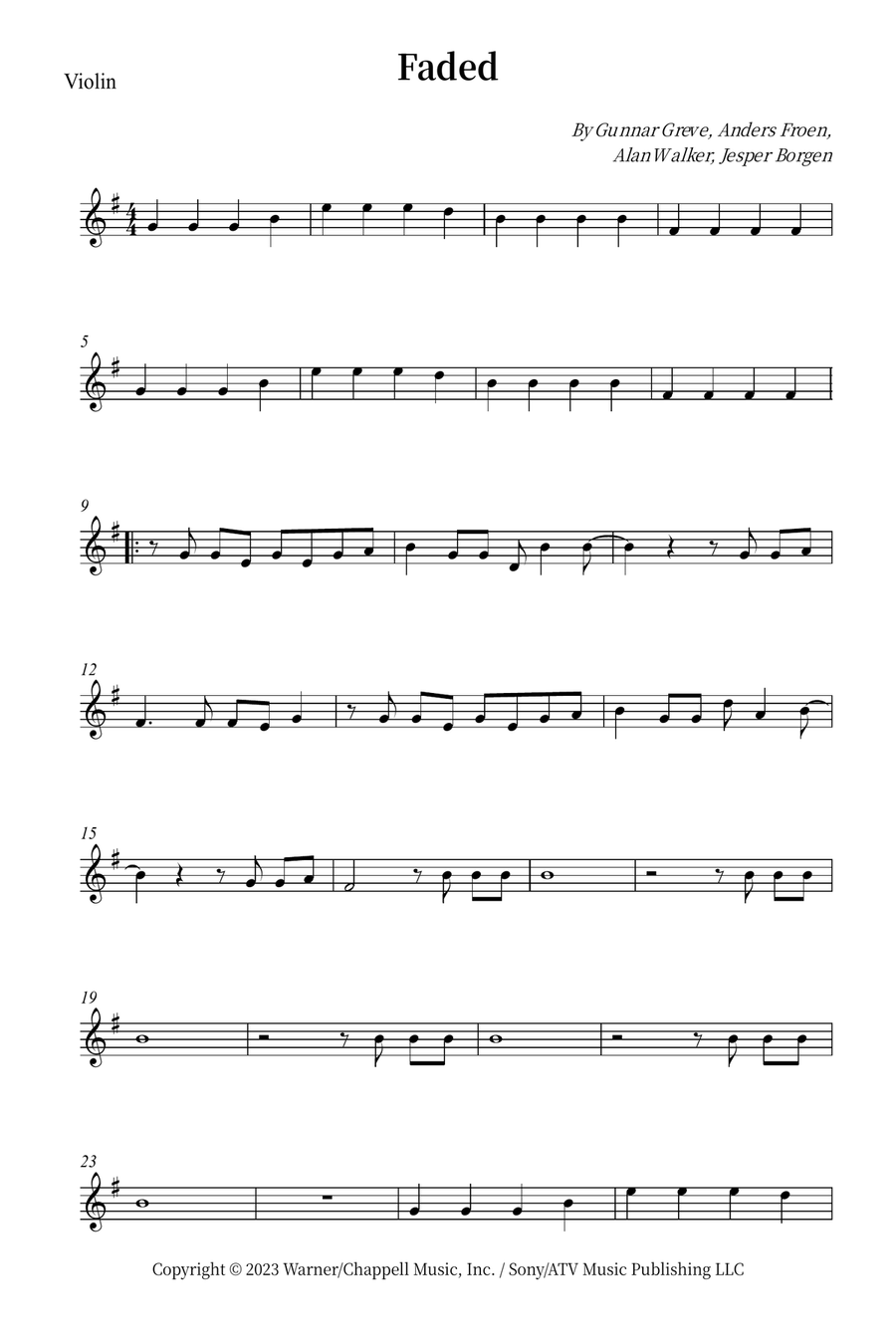 Faded Faded Violin Solo scores gallery preview page 1