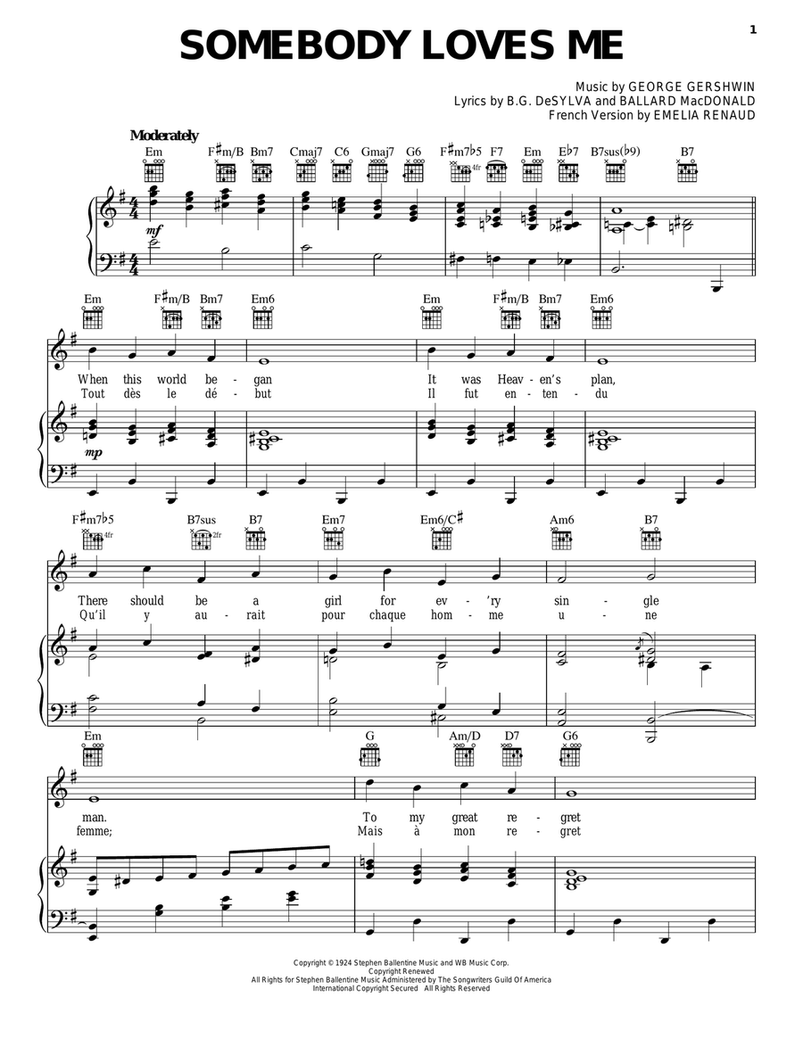Somebody Loves Me Piano, Vocal, Guitar scores gallery preview page 1