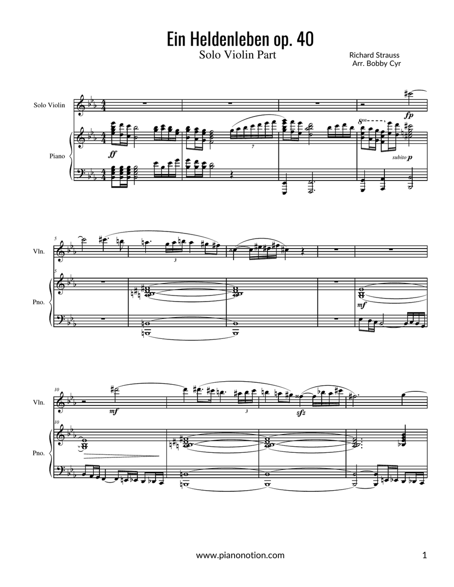 Ein Heldenleben (Violin solo & Piano accompaniment) Violin Solo scores gallery preview page 1
