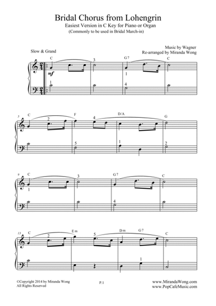 Bridal Chorus - Easiest Piano Version in C Key (Bridal March) image number null