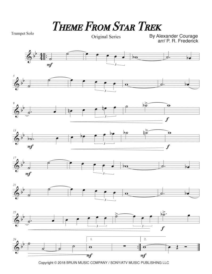 Star Trek - Main Title (t.v.) B-Flat Trumpet scores gallery preview page 1
