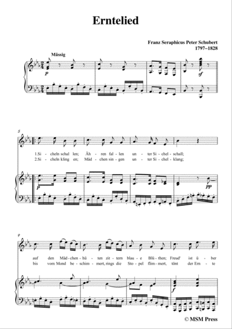 Schubert-Erntelied,in E flat Major,for Voice&Piano Voice scores gallery preview page 3
