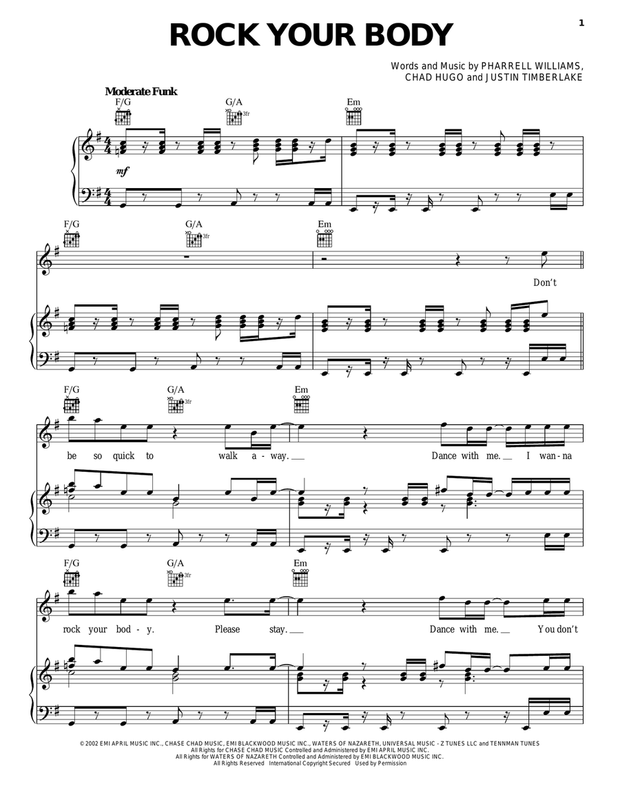 Rock Your Body Piano, Vocal, Guitar scores gallery preview page 1