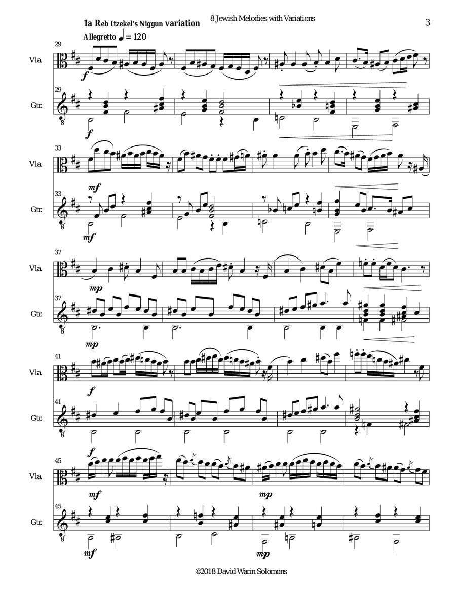 8 Jewish Melodies with Variations for viola and guitar String Duet scores gallery preview page 3