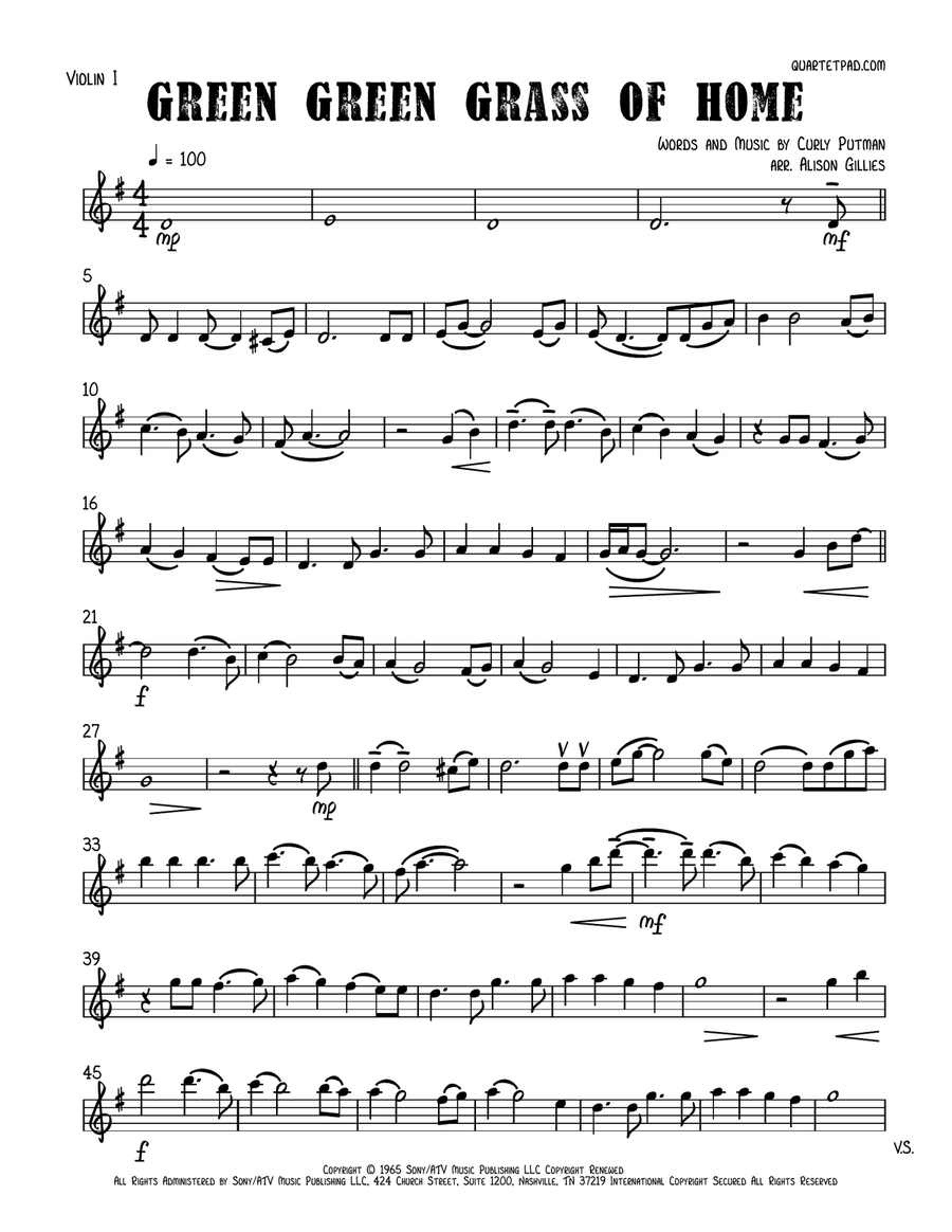 Green Green Grass Of Home String Quartet scores gallery preview page 6