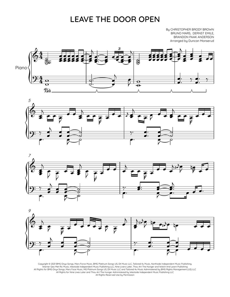 Leave The Door Open Piano Solo scores gallery preview page 1