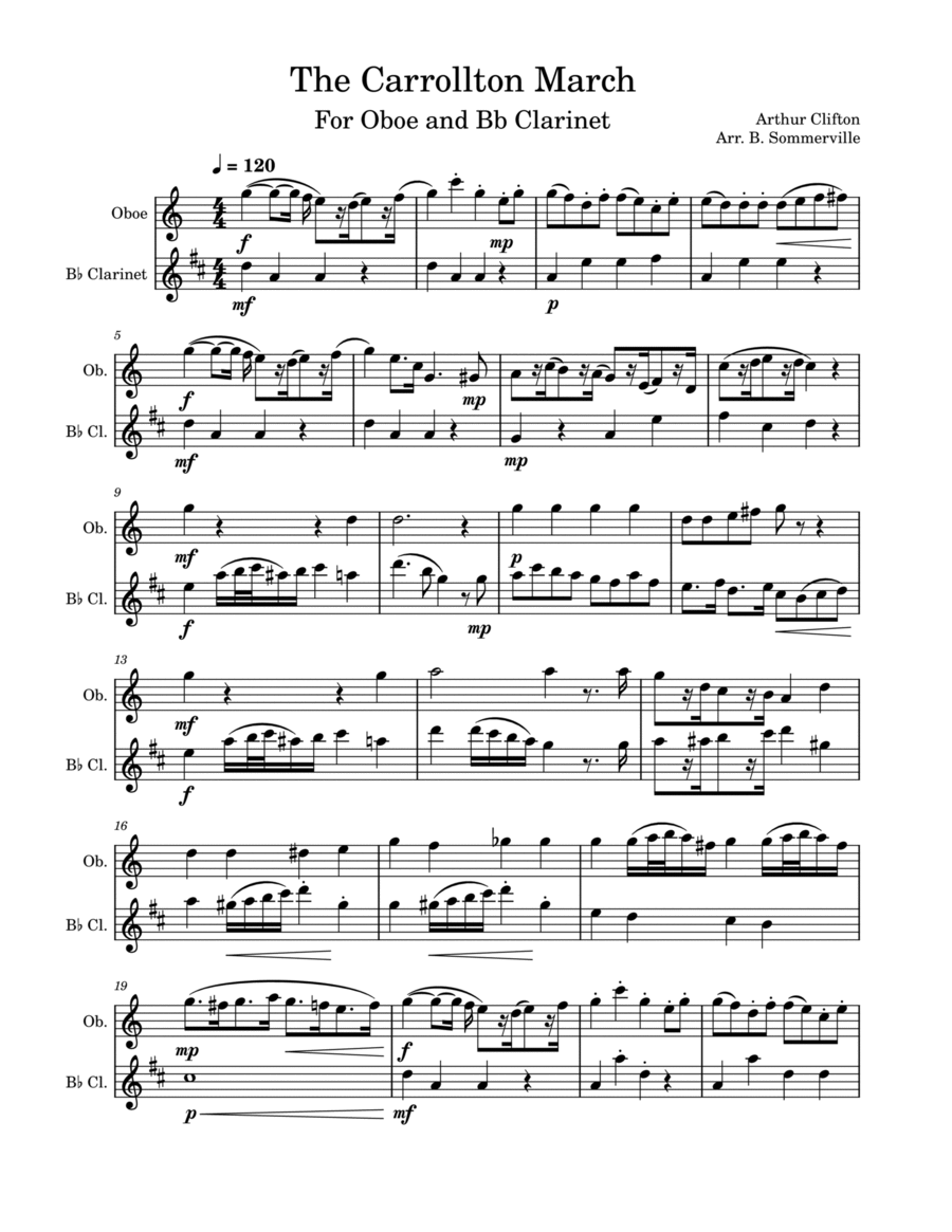 The Carrollton March for Oboe and Bb Clarinet Woodwind Duet scores gallery preview page 1