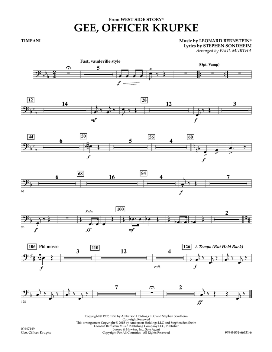 Gee, Officer Krupke (from West Side Story) (arr. Paul Murtha) - Timpani Concert Band scores gallery preview page 1