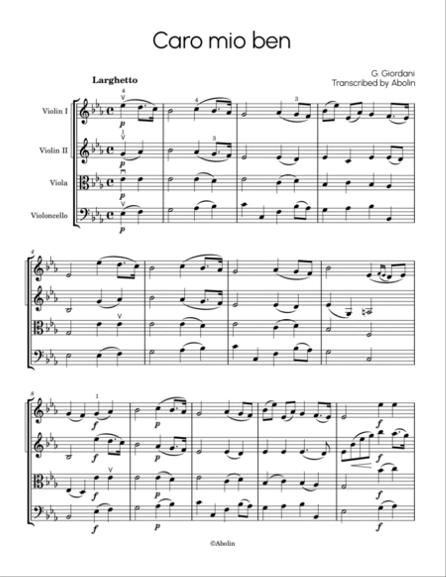 Giordani: Caro mio ben - String Quartet String Quartet scores gallery preview page 2