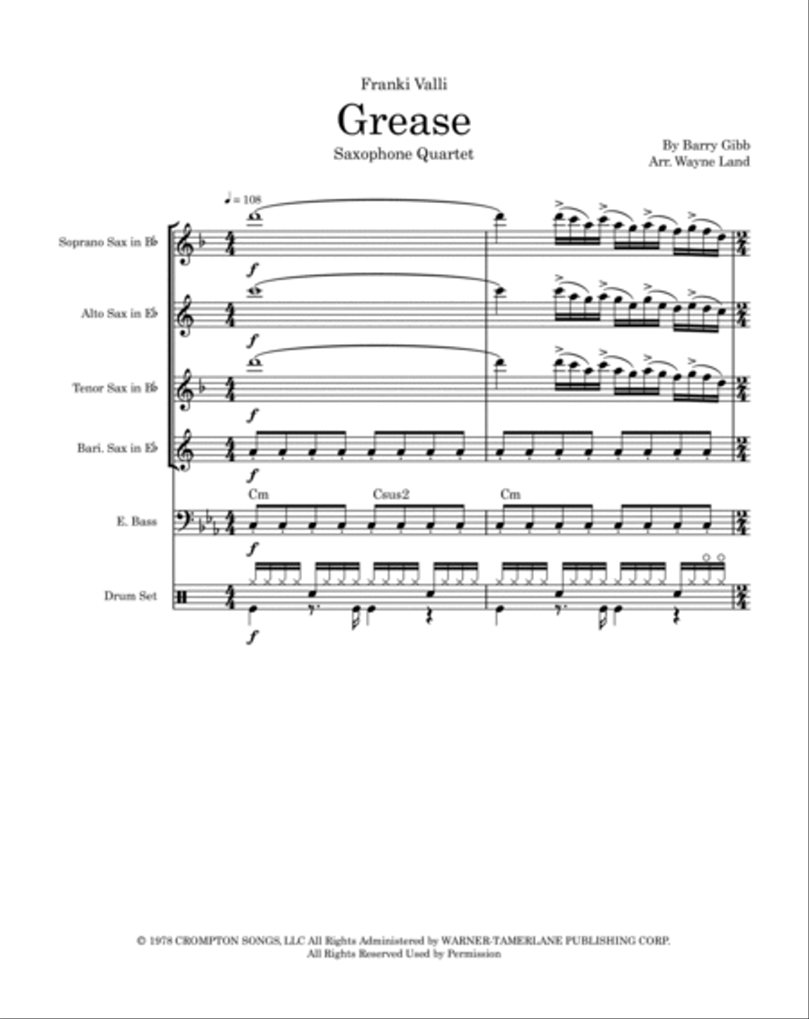 Grease Saxophone Quartet scores gallery preview page 2