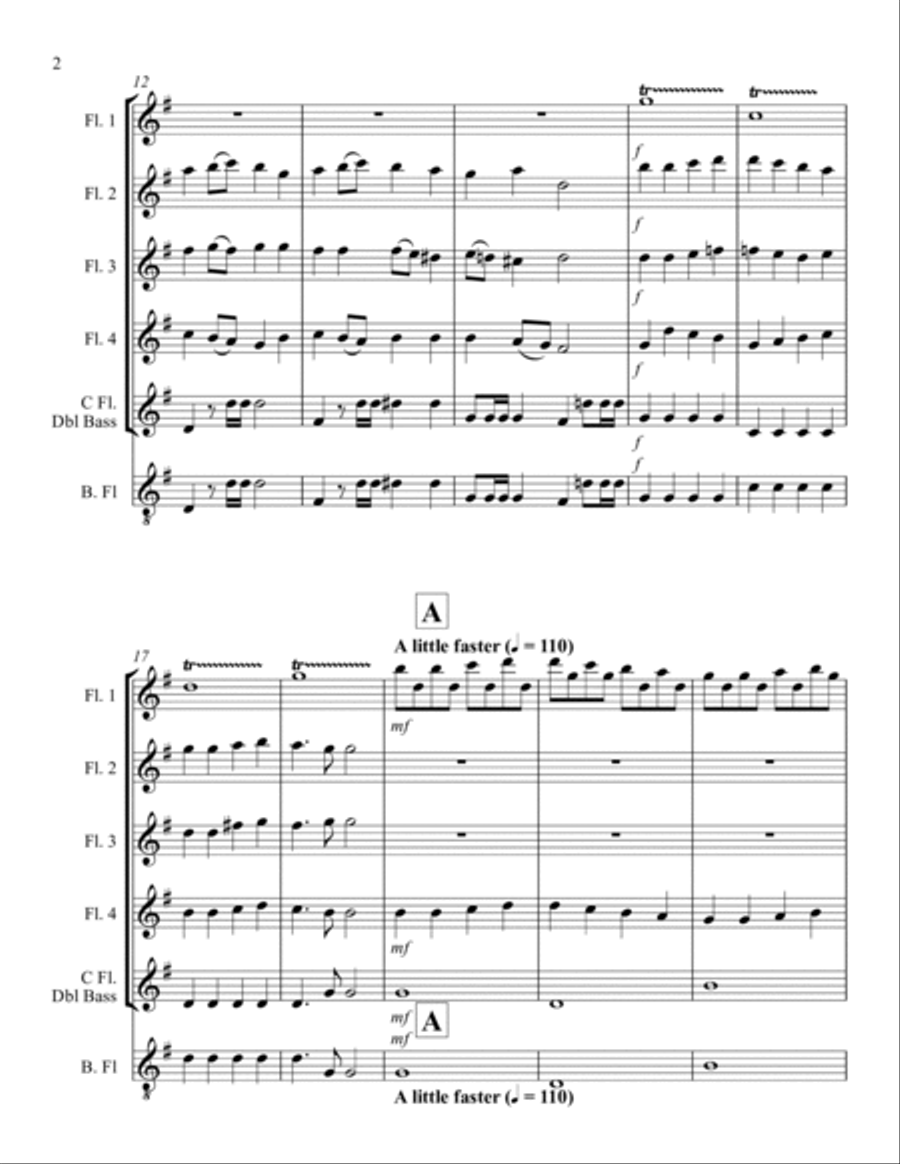 Joyful, Joyful! arranged for 5 C flutes and optional bass flute Woodwind Quintet scores gallery preview page 3