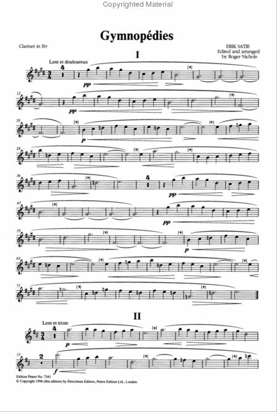 Gymnopédies (Arranged for Violin/Flute/Clarinet and Piano) Clarinet scores gallery preview page 3