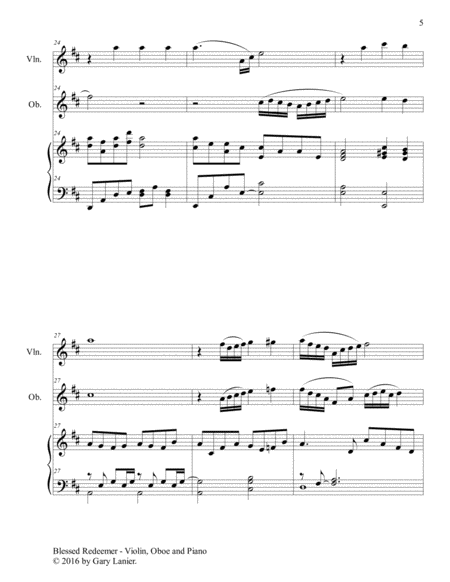 BLESSED REDEEMER (Trio – Violin, Oboe & Piano with Score and Parts) image number null