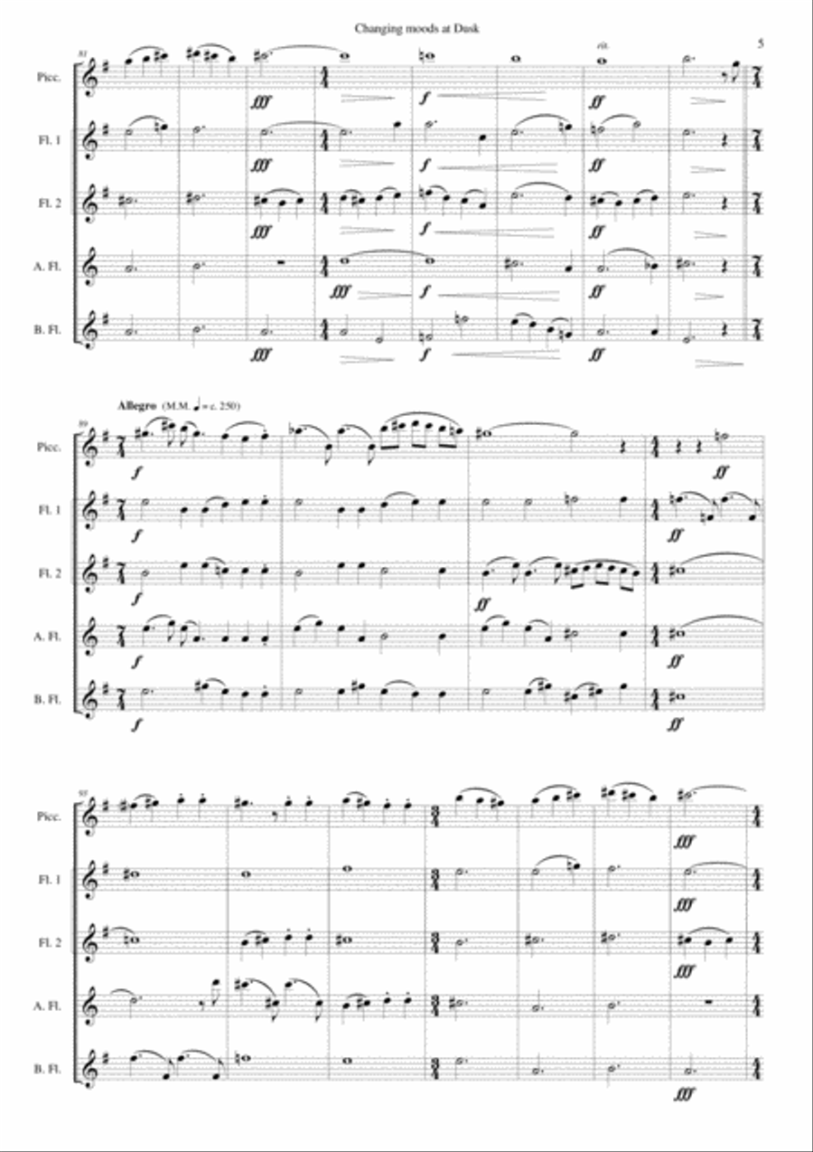 Changing moods at dusk for flute and piccolo quintet Piccolo scores gallery preview page 5