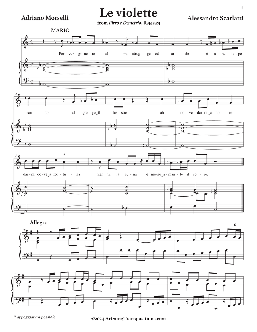 SCARLATTI: Le violette (transposed to G major) Voice scores gallery preview page 2