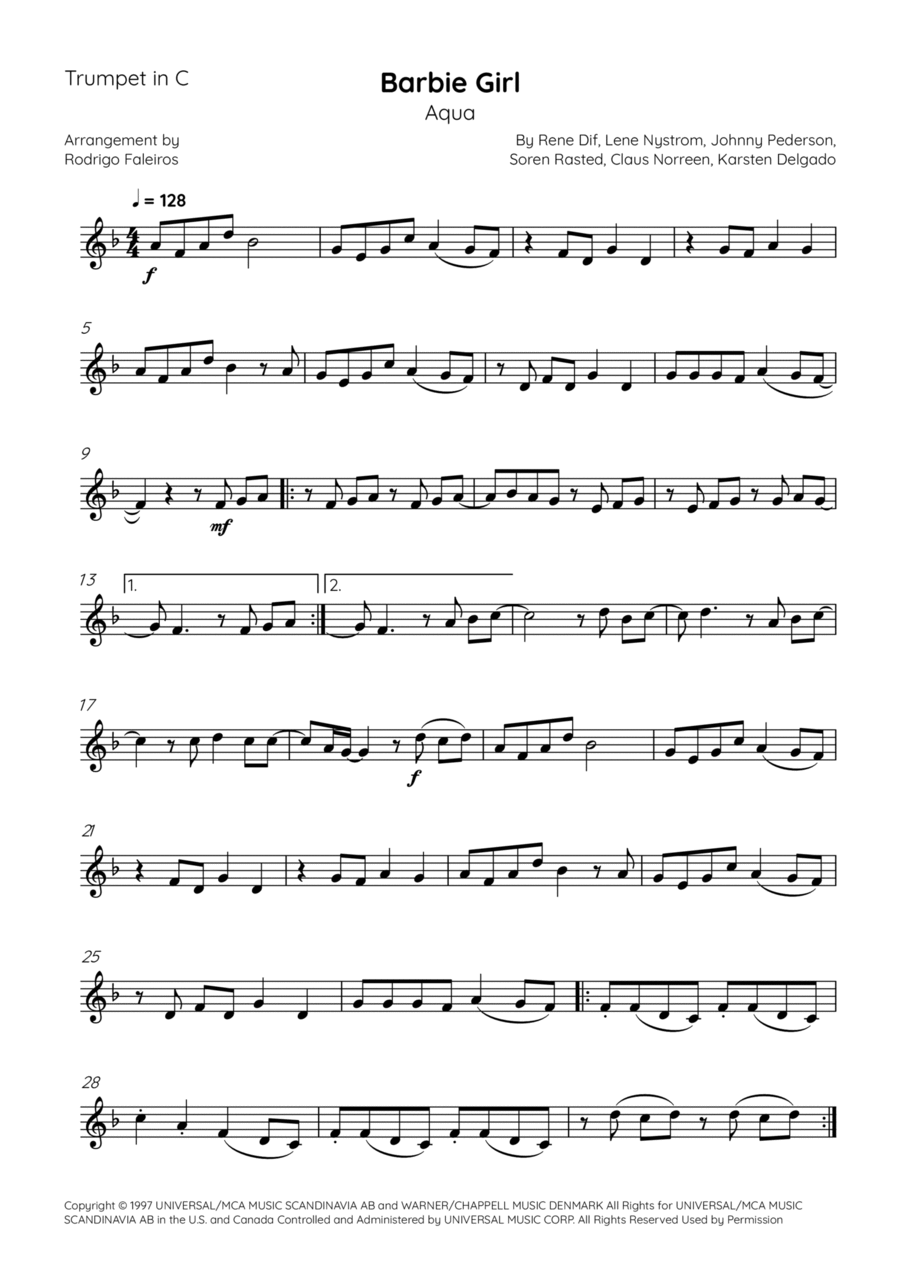 Barbie Girl C Trumpet scores gallery preview page 1