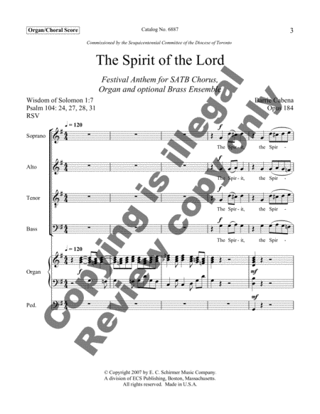 The Spirit of the Lord (Organ/Choral Score)