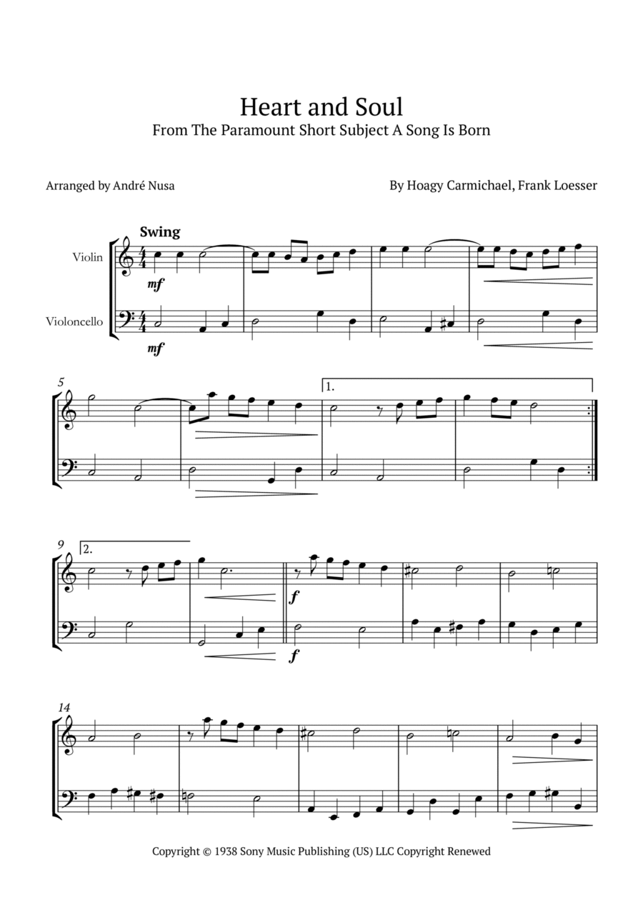 Heart And Soul String Duet scores gallery preview page 1