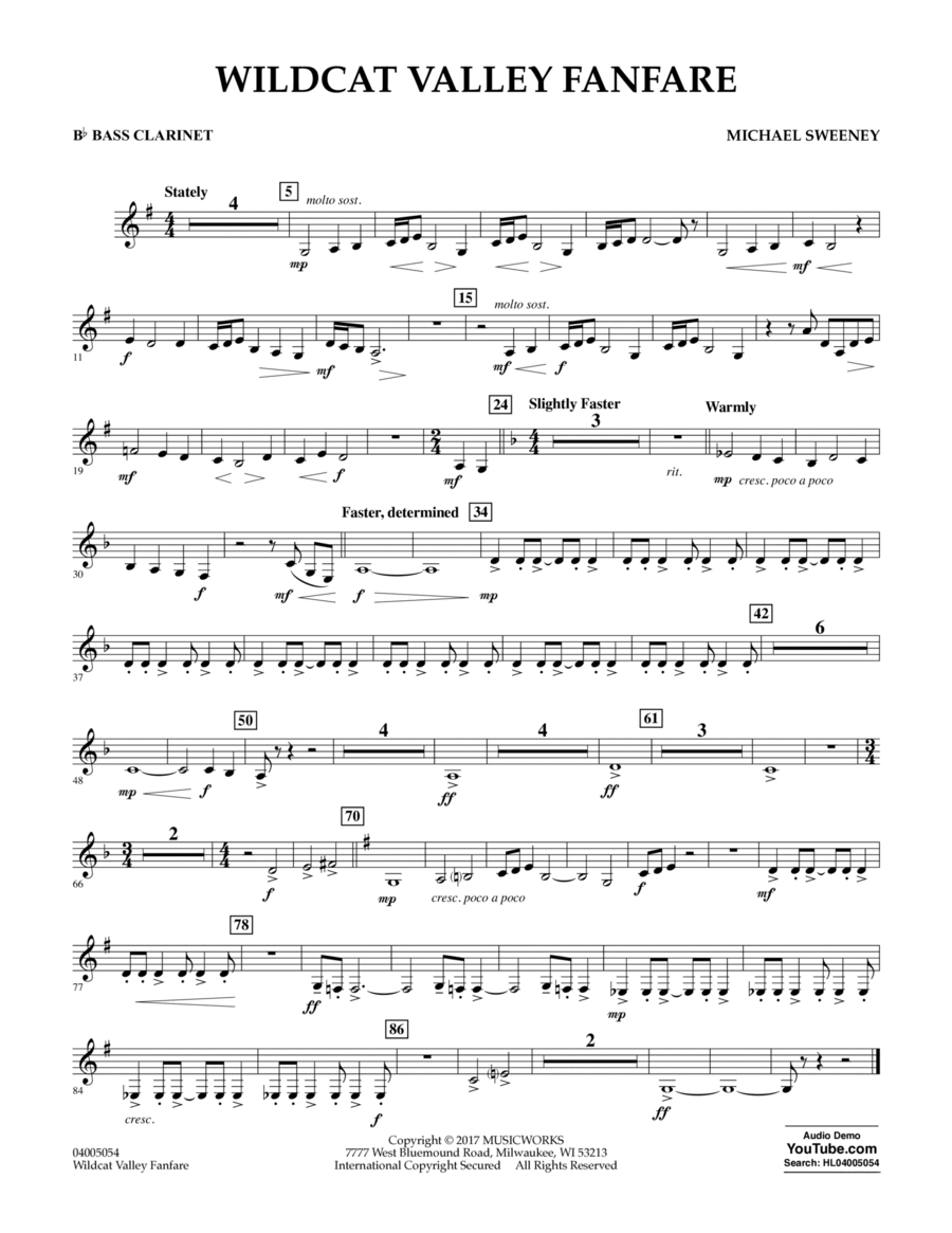 Wildcat Valley Fanfare - Bb Bass Clarinet Bass Clarinet scores gallery preview page 1