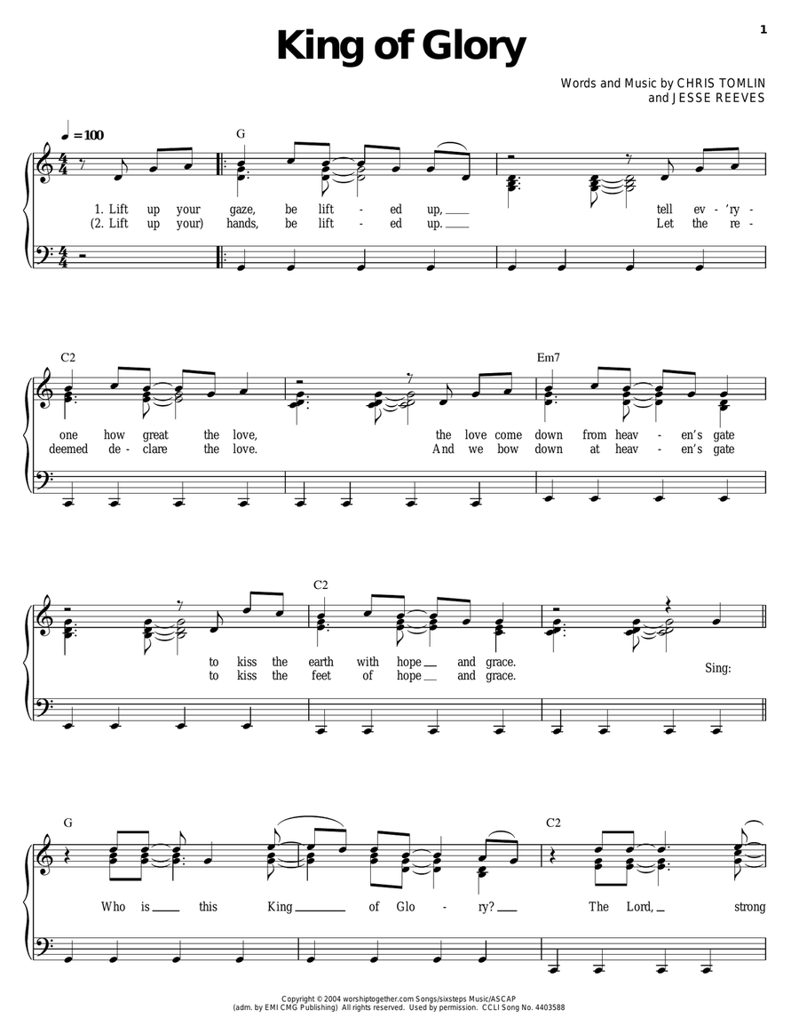 King Of Glory King Of Glory Piano, Vocal, Guitar scores gallery preview page 1