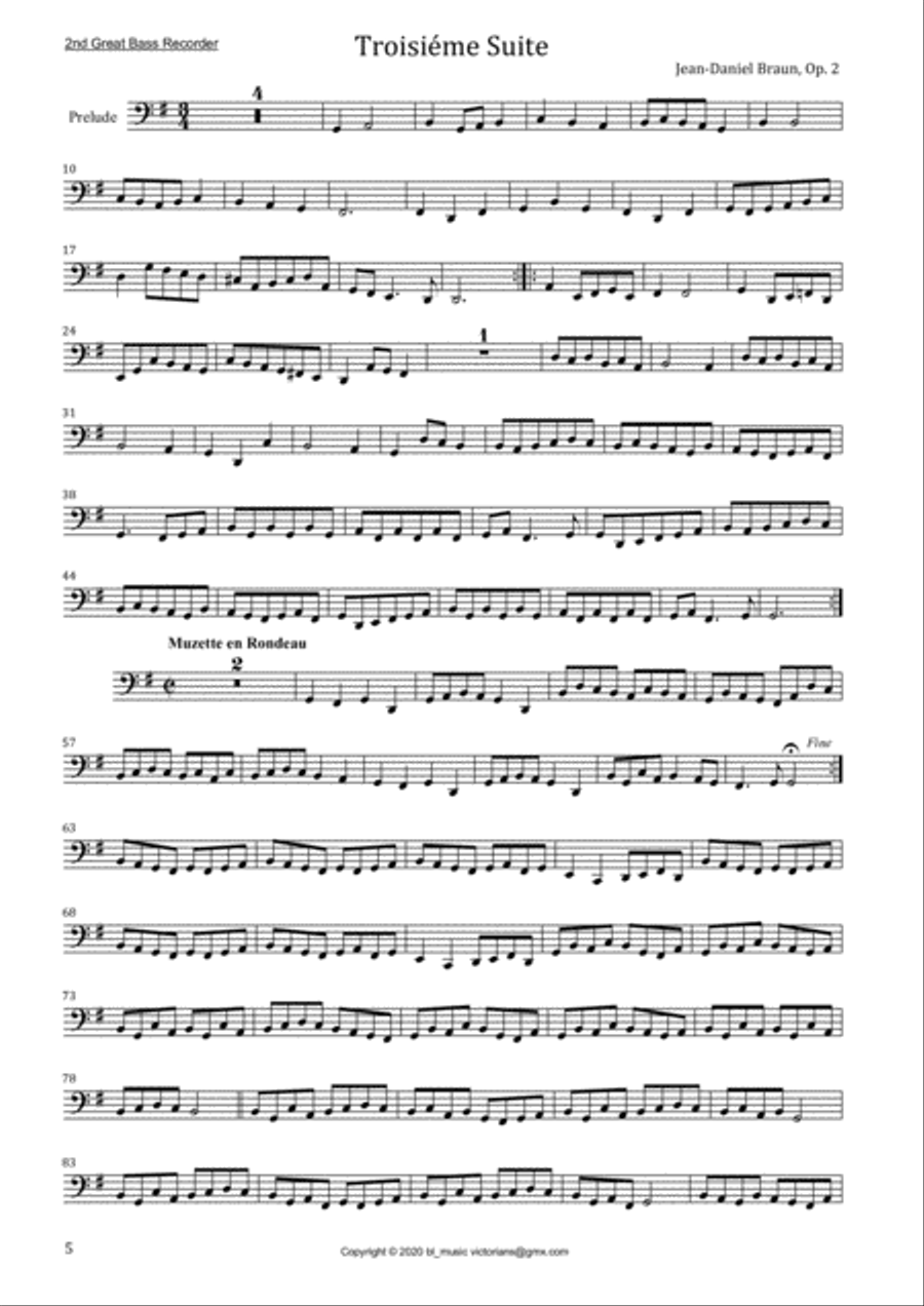 JD Braun, Six Suites op 2 for Great Bass Recorder 2nd Great Bass, part Woodwind Ensemble scores gallery preview page 6